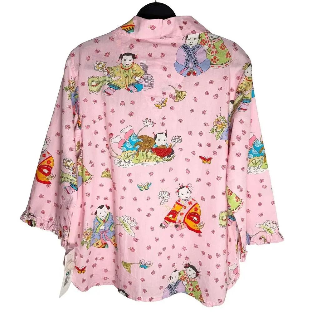 Nick & Nora Womens Big Babies Vintage Pink Emperor Empress Floral Pajama Top NWT - Picture 2 of 6